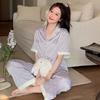 Primavera transfronteriza nuevo dulce chica hogar seda de hielo pijama coreano lila morado amor estampado ropa de casa al por mayor
