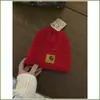Gorro de Punto Carhartt con Etiqueta de Cuero Roja para Mujer en Otoño e Invierno, Versátil Gorro de Lana Cálido con Protección para los Oídos para Pareja de Hombres