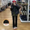 Jeans Rectos Edición Estrecha Forrados de Polar Negro para Mujer Otoño e Invierno 2024 Nuevas Explosiones Look Delgado Pantalones Tubo Pequeños Largos