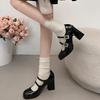 Zapatos de Tacón Alto de Tacón Grueso Pequeño Negros Suaves y Sencillos de Celebridad de Internet para Mujer Nuevos 2025 Otoño e Invierno Zapatos Franceses Mary Jane