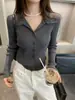 Elegante y estiloso cárdigan de punto de un solo botón, perfecto como prenda de capas de estilo francés para otoño e invierno, top de manga larga para mujer, chaqueta pequeña