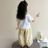 Conjunto de Calças Anti-Mosquito para Meninas Verão 2026 Novo Estiloso Fino Fofo Conjunto de Verão para Crianças, Conjunto de Duas Peças Manga Curta para Meninas