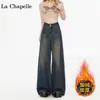 Jeans de Pierna Ancha para Mujer Otoño e Invierno Nueva Llegada Sueltos Casuales Forrados de Polar Cintura Alta Pantalones Rectos Primavera y Otoño