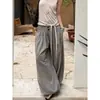 Pantalones casuales de pierna ancha, holgados y relajados, de tiro alto, abotonados, estilo linterna, para principios de otoño, color gris, chic sin esfuerzo, pantalones largos que estilizan