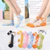 Meias Femininas com Estampa de Margarida Pequena, Meias de Cristal, Meias Curtas Estilo Coreano, Estilo Fino de Verão, Meias de Tornozelo para Estudantes, Meias Curtas Transparentes de Seda da Moda