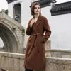 Casaco de Lã Dupla Face Preto Estilo Francês para o Dia a Dia com Cinto, Dupla Face, Acinturado, Longo, Cor Sólida, Elegante Casaco de Lã