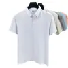 Camisa Polo Masculina de Seda Gelada de Manga Curta, Estilo Fino de Verão de Alta Qualidade, Gola Alta Seamless Prensada Elástica Camisa de Manga Curta
