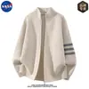 Cardigan de Tricô de Alta Qualidade Marca NASA Luxo Leve Gola Alta Suéter Masculino Outono Casual Solto Jaqueta de Alto Padrão Tendência