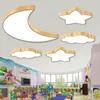 Nubes estrellas luna color madera veta de madera lámpara araña decorativa para salón de clases de jardín de infantes pasillo biblioteca