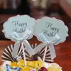Tarjeta de firma de feliz cumpleaños nota de felicitación decoración de tarjeta de pastel decoración de mesa de postres de fiesta banderín insertable