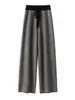 Pantalones de punto de pierna ancha versátiles de cintura alta para mujer, temperamento de oficina, pantalones de punto de espiga engrosados, pantalones rectos de lana