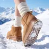 Botas de nieve de suela gruesa para mujer, otoño e invierno, forradas de polar, cálidas, zapatos de algodón de caña corta, retro, antideslizantes, cuero y pelo integrados, mocasines perezosos
