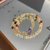 Pirámide Citrino Amarillo Natural Amatista Púrpura Diseño de Nicho Temperamento Doble Círculo Pulsera de Cristal Exquisito Estilo Multicolor