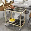 Carrito de Almacenamiento Móvil Carrito para Bebidas de Hotel Dorado Carrito de Comedor de Hierro Forjado Multicapa Carrito para Servicio de Comida de Restaurante