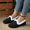 Mocasines de Peluche Retro con Borde de Lunares y Terciopelo Plus 2026 Cómodos Versátiles para el Trabajo Combinan con Faldas Zapato de Algodón Cálido de Cobertura Total para Personas Perezosas