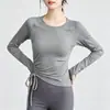 Top de yoga para mujer con cuello redondo, cordón y mangas largas. Alta elasticidad, transpirable y adelgazante, perfecto para correr, fitness y como capa base para entrenamientos.