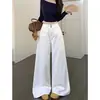 Jeans Retrô Americano de Cintura Alta, Calças Soltas de Comprimento no Chão para Mulheres, Novo Estilo Outono e Inverno, Calças Soltas de Perna Larga Emagrecedoras, Calças Longas Brancas