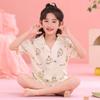 Pijama de algodón crepé con burbujas de verano para niños, cárdigan con solapa, pantalones cortos de manga corta, ropa bonita y dulce para el hogar.