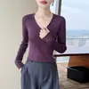 Suéter de Punto para Mujer para Otoño e Invierno, Suéter de Cuello Redondo en V, Tejido de Punto sin Costuras de Color Sólido, Suéter Básico para Mujer