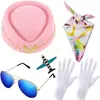 Cosplay de Aeromoça Mais Quente da Amazon Pronto para Baile de Máscaras Traje Pronto Peça Única Chapéu Óculos de Sol Lenço de Seda Broche