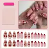 24 Peças de Unhas Postiças Estilo Francês Amêndoa com Design de Coração Rosa, Atacado Transfronteiriço de Unhas Postiças para Europa e América