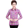 Camisa de Cuadros Estampada de Poliéster-Algodón para Mujeres de Edad Media y Mayores, Estilo Otoño 2026, con Bolsillos, Artículo Popular de Ropa Urbana