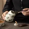 Bule de chá de porcelana azul e branco com design de videira de lótus, bule de chá em formato de cabaça de tamanho grande, recipiente hermético para armazenamento de chá a granel