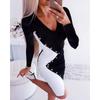 Vestido de Gola V com Combinação de Cores Europeia e Americana - Lançamento Primavera e Outono 2022 ebay Aliexpress Amazon wish Estação Independente