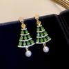 Brincos de Pinos Prateados com Borla de Pérola Imitação, Árvore de Natal de Diamante Estrela Vintage, Brincos Elegantes de Luxo Leve da Moda para Mulheres