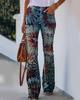 Bd02260G Calça Jeans Falso Estampada em Sarja para Mulheres Aliexpress Ebay Comércio Exterior Europeu e Americano Calças Casuais com Leve Flare