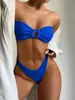 2022 AliExpress Comercio Exterior Europeo y Americano Traje de baño de dos piezas para mujer anillo hueco top de tubo bikini sexy 9987