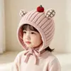 Otoño e Invierno Nuevo Bebé Gorro de Punto con Orejas de Caqui Orejas Cuadros Lindas Atado de Cinta Gorro Cálido de Lana para Bebé