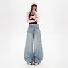 Jeans Cargo de Pierna Ancha con Múltiples Bolsillos Diseño Lavado Naranja Joven para Mujer Sueltos Adelgazantes Modernos Versátiles Pantalones de Longitud Completa