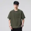 Roupas Masculinas Xintang Asut Lavada Manga Curta Estilo Americano Bolso no Peito Estampada Pesada 320g Modelagem Solta Camiseta para Homens