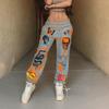 Ropa Europea y Americana Transfronteriza 2025 Nuevo Pantalón para Mujer Tendencia de Halloween Terciopelo Estampado Cintura Alta Pantalones Casuales
