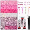 Caja de 24 compartimentos moderna y popular de diamantes de resina jelly de color AB con base plana, empaquetada para arte de uñas DIY, accesorios pequeños, venta al por mayor
