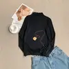 Camiseta de manga larga de modal con cuello semialto fruncido, nueva camiseta básica de color liso para otoño e invierno, top versátil de cuello medio