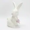 Coelho da Páscoa Flor Amassada à Mão Decoração de Cerâmica Enfeites Simples Casa Sala de Estar Mesa Enfeites de Coelho de Cerâmica