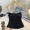 Nuevo Estilo Spice Girl Plisado Largo de Tirante Espalda Hermosa Cruzado Pecho Sin Aro de Acero con Almohadilla para el Pecho Adelgazante Versátil Base