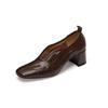 Sapatos de pele de carneiro com textura completa, tamanho grande e pequeno, retornáveis, 2025, primavera, salto grosso, cabeça quadrada, couro integral, boca profunda, camada única, sapatos para mulheres