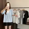 Novedad de Verano Camiseta de Manga Corta Falsa de Dos Piezas para Mujer Casual Holgada de Seda de Hielo Sensación Perezosa Versátil Talla Grande A11717