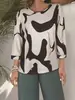 Top Holgado de Cuello Redondo con Estampado Abstracto para Mujer, Primavera y Otoño, Transfronterizo Europeo y Americano 2025, Top Casual Cómodo para Mujer