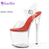 Sandálias de salto super alto 20cm tamanho grande passarela boate plataforma transparente à prova d'água com salto fino modelo ódio céu alto sapatos femininos