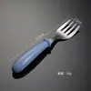 Erne Juego de Cubiertos Infantiles de Acero Inoxidable 304 Tenedor Cuchara Caja Set Mango Redondo Patrón Lindo Regalo de Cumpleaños