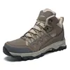 Nuevos zapatos de senderismo para hombre de talla grande para otoño e invierno, de caña alta de cuero para exteriores, trekking y trail running para parejas, al por mayor, negro