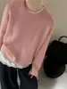 Suéter da Moda e Estiloso 100% Lã Pura para Mulheres, Gola Redonda Tricô Soltinho, Tricô Casual Preguiçoso
