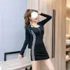 Conjunto de Vestido Camisola Primavera/Verão Moda Coreana Feminina Definidor de Cintura Sexy Bodycon Duas Peças Vestido Casaco Tendência
