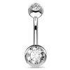 Anéis de Umbigo de Aço Inoxidável Transfronteiriços Europeus e Americanos, Joias de Piercing, Studs de Umbigo Duplos Cravejados com Diamantes, Atacado em Estoque