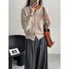 Cárdigan de Punto Azul Redondo Suave y Sencillo para Mujer, Manga Larga, Abotonado, Chaqueta de Punto Versátil, Suéter con Atmósfera Estilo Coreano