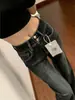 Jeans de microcampana de doble botón con diseño para mujeres petite, nuevo estilo de alta costura, tiro alto, corte ajustado, que realzan la figura, pantalones de campana ligeramente elásticos